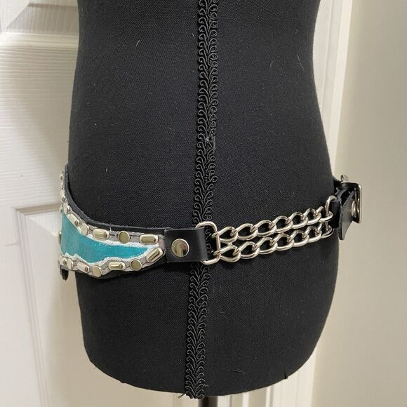 Vintage Harley Davidson Motor Cycles Leather Belt Studs Chain Biker RARE Painted main image 13
